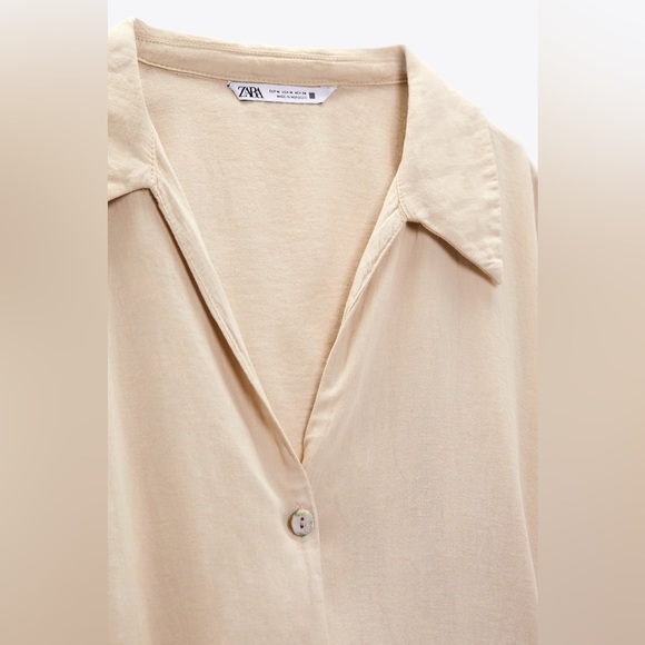 NWT Zara LINEN Blend CHAIN LINK Belt Shirt Dress Khaki/Beige Medium 3/4 Sleeves - Picture 8 of 9